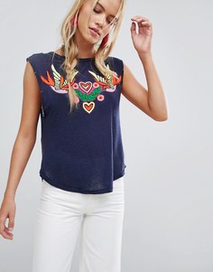 Топ с вышивкой Free People - Темно-синий