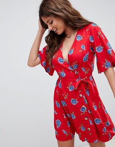 Платье с запахом, пуговицами и цветочным принтом ASOS DESIGN - Мульти