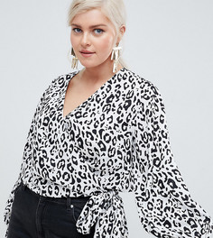 Oversize-топ с запахом и леопардовым принтом ASOS DESIGN Curve - Мульти