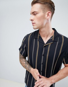 Черная рубашка в полоску с отложным воротником New Look - Черный