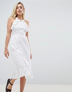 Платье миди с вышивкой ришелье и открытой спиной ASOS DESIGN - Белый