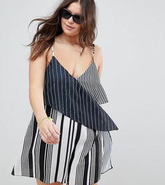 Многослойное пляжное платье в разноцветную полоску ASOS DESIGN Curve - Мульти