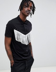 Футболка-поло черного цвета с бахромой в стиле вестерн ASOS DESIGN - Черный