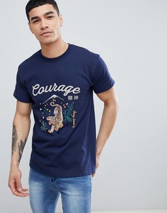 Черная футболка с принтом тигра и надписью Courage River Island - Темно-синий