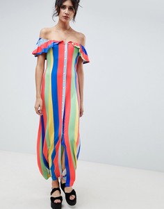 Сарафан макси в полоску на пуговицах с открытыми плечами ASOS DESIGN - Мульти