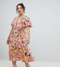 Чайное платье с цветочным принтом и запахом эксклюзивно для ASOS CURVE - Мульти