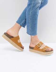 Светло-коричневые сандалии на платформе с двумя пряжками Pull&amp;Bear - Черный Pull&Bear