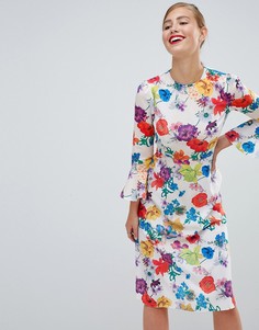 Платье миди с расклешенными рукавами и цветочным принтом ASOS DESIGN - Мульти