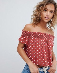 Топ в горошек с открытыми плечами Pull&amp;Bear - Красный Pull&Bear