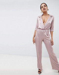 Атласный комбинезон в стиле смокинга Missguided - Розовый