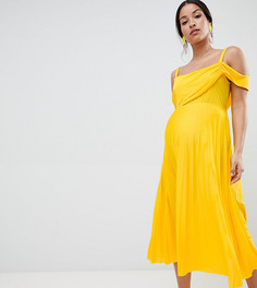 Платье миди с плиссировкой ASOS DESIGN Maternity - Желтый