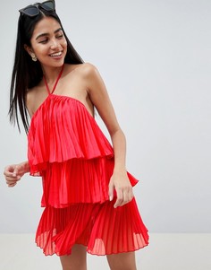 Ярусное плиссированное пляжное платье ASOS DESIGN - Красный