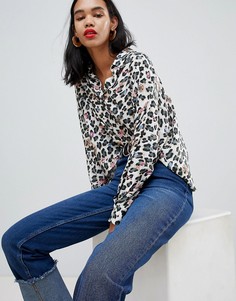 Укороченная рубашка со звериным принтом и отделкой камнями ASOS DESIGN - Мульти