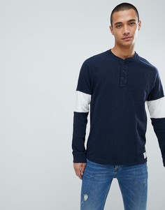 Abercrombie &amp; Fitch Varsity Raglan Henley Lightweight Sweatshirt Sleeve Band in Navy/Grey - Серый