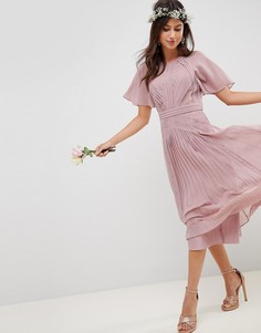 Плиссированное платье миди с кружевными вставками ASOS DESIGN - Розовый