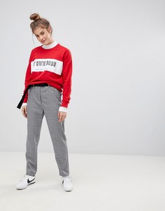 Широкие брюки в клетку со складками Pull&amp;Bear - Серый Pull&Bear