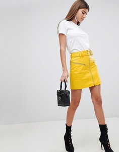 Фактурная мини-юбка из искусственной кожи с поясом и молниями ASOS DESIGN - Мульти