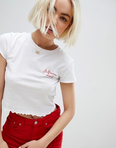 Белый кроп-топ с оборкой и принтом influencer mood Pull&amp;Bear - Белый Pull&Bear