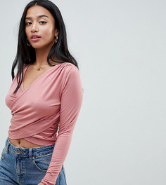 Кроп-топ с запахом ASOS DESIGN Petite - Коричневый