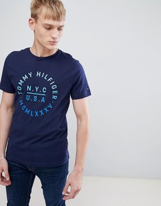 Темно-синяя футболка с принтом логотипа Tommy Hilfiger - Темно-синий