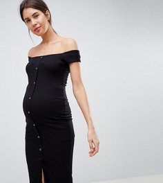 Платье миди на кнопках с открытыми плечами ASOS DESIGN Maternity - Черный
