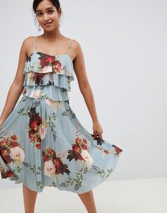 Ярусное плиссированное платье миди с цветочным принтом ASOS DESIGN - Мульти