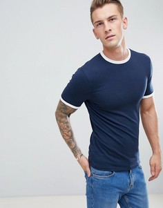 Темно-синяя обтягивающая футболка River Island - Темно-синий