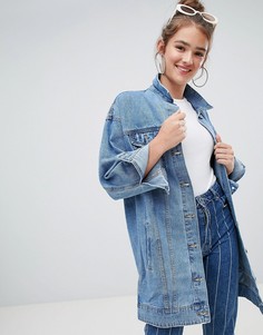 Удлиненная джинсовая куртка Pull&amp;Bear - Синий Pull&Bear