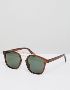 Коричневые солнцезащитные очки с планкой сверху River Island - Коричневый