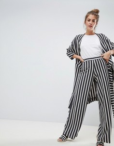 Брюки в полоску с широкими штанинами Pull&amp;Bear join life - Черный Pull&Bear