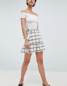 Мини-юбка в клетку с пуговицами ASOS DESIGN - Кремовый