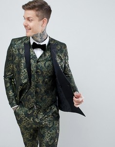 Двубортный облегающий пиджак из зеленого цветочного жаккарда ASOS EDITION - Зеленый