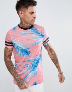 Футболка с цветочным принтом и полосками на рукавах ASOS DESIGN - Розовый