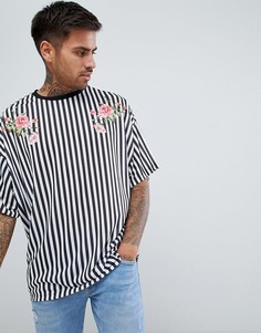 Oversize-футболка в полоску с цветочным принтом ASOS DESIGN - Мульти