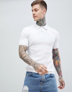 Белая футболка-поло в рубчик ASOS DESIGN - Белый