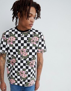 Свободная футболка с шахматным и цветочным принтом ASOS DESIGN - Мульти