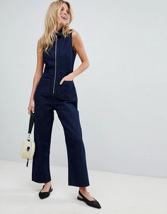 Темно-синий джинсовый комбинезон на молнии ASOS DESIGN - Синий