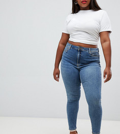ASOS DESIGN Curve Ridley high waist skinny jeans in tana extreme mid wash - Синий