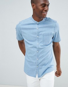 Светлая облегающая эластичная джинсовая рубашка с воротником на пуговице ASOS DESIGN - Синий