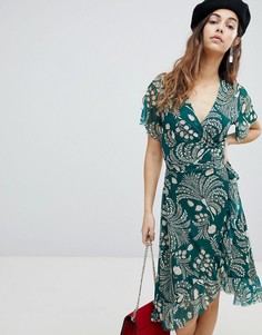 Платье с запахом и оборкой Soaked In Luxury - Зеленый