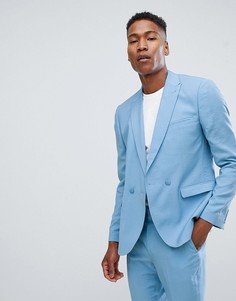 Синий приталенный двубортный пиджак ASOS - Синий