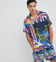 Oversize-рубашка из комплекта с тропическим принтом и воротником в виде лацканов ASOS DESIGN Tall - Темно-синий