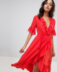 Платье миди с оборками и запахом Moon River - Красный