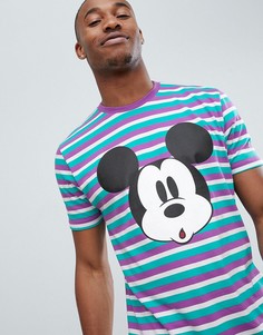 Свободная футболка в разноцветную полоску с принтом Микки-Мауса ASOS DESIGN - Мульти