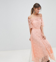 Boohoo Bardot Lace Midi Dress - Розовый