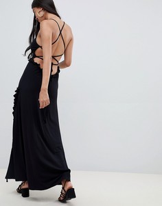 Платье макси со шнуровкой и отделкой ASOS DESIGN - Черный