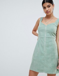 Вельветовое платье мини с молнией Missguided - Зеленый