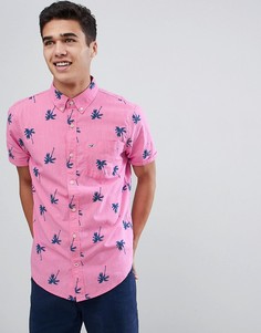 Розовая приталенная рубашка с короткими рукавами и пальмовым принтом Hollister - Розовый