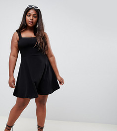 Короткое приталенное платье с квадратным вырезом Boohoo Plus - Черный