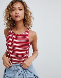 Красное боди в рубчик с глубоким вырезом на спине и полосками Pull&amp;Bear - Мульти Pull&Bear